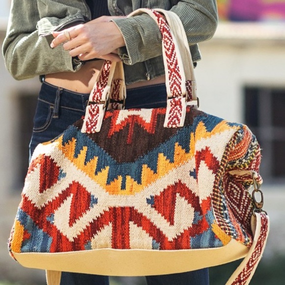 SOLD OUT Handmade Neo Boho Chic Navajo Western Multicolor Weekender Duffle Bag - Picture 3 of 8